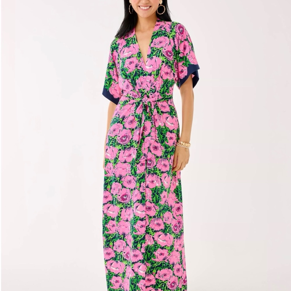 Lilly Pulitzer Wisteria V-neck Pink and Green Floral Maxi Dress